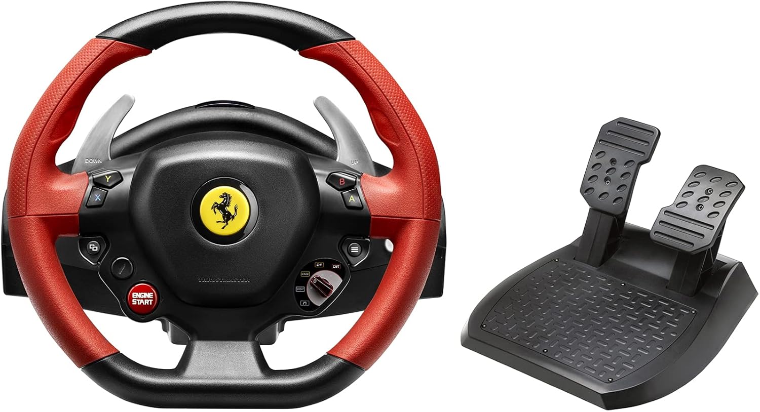Kit-Volante-e-Pedal-Thrustmaster-Ferrari-458-Spider-para-Xbox-One Câmbio Logitech G Driving Force Review Completo