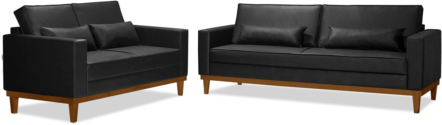 Conjunto-Sofa-Living-3-E-2-Lugares-Valencia-Corino-Preto Sofá 4 Lugares California: É o Mais Confortável?