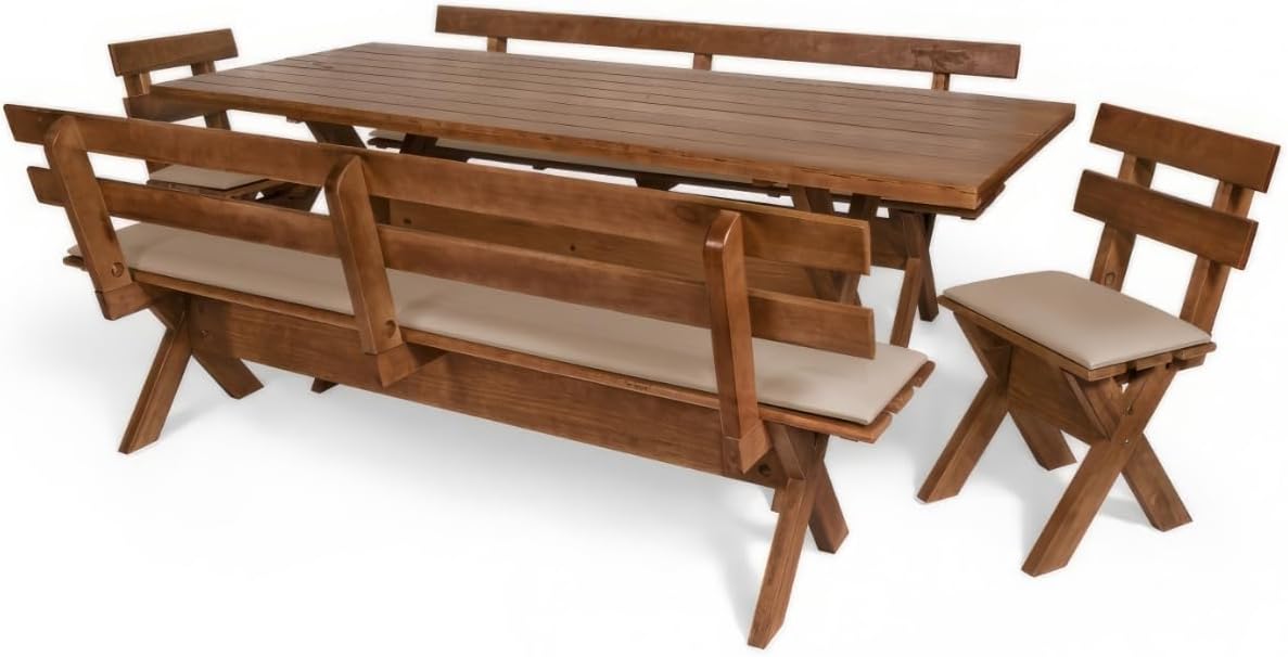 Conjunto-Mesa-Madeira-Macica-Para-Churrasco-Mesa-4-Bancos-Estofados-Nude-Imbuia Conjunto Sofá Namoradeira Madeira San Mantino 2025: O Conjunto Perfeito para Seu Espaço Existe?