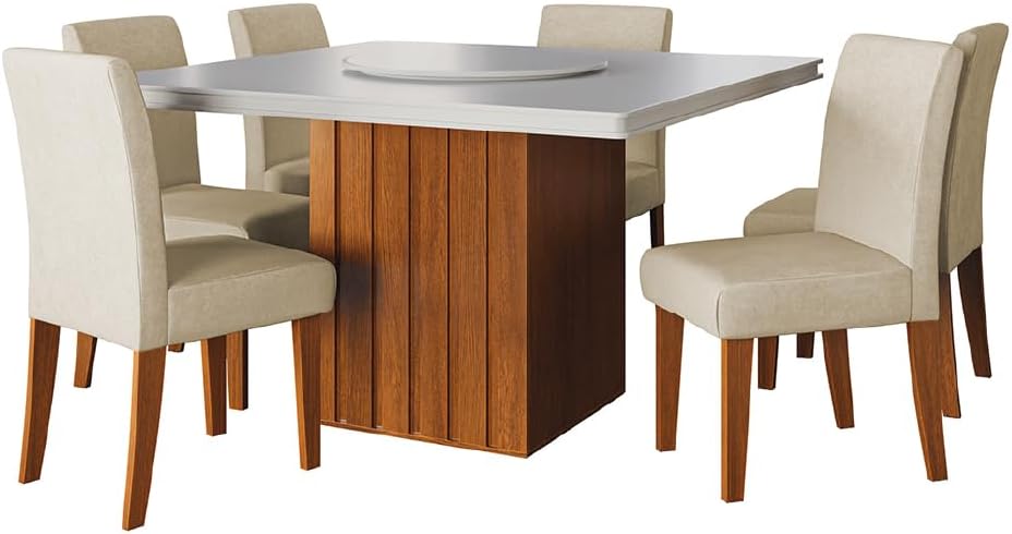 Conjunto-Sala-de-Jantar-Amsterda-New-Mesa-com-Tampo-Giratorio-6-Cadeiras-Trieste-Madeirado-Bege Conjunto Sala De Jantar 6 cadeiras Kate 2025: O Conjunto Perfeito Para Sua Casa!
