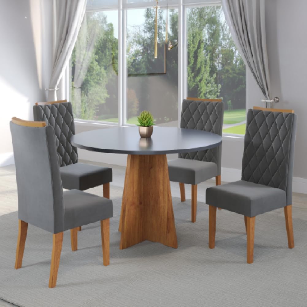 Conjunto-de-Mesa-Sala-de-Jantar-Redonda-090m-4-Cadeiras-Fin-Madeirado-Cinza-Veludo Conjunto Sala De Jantar 6 cadeiras Kate 2025: O Conjunto Perfeito Para Sua Casa!
