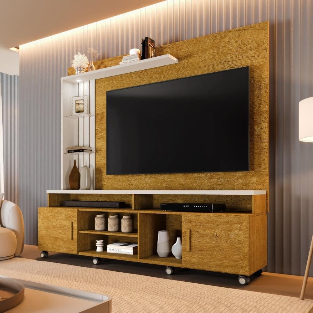 Estante-Home-para-Tv-ate-65-Polegadas-Ripado-com-Led-e-Rodizios-Ocean-Naturale Rack Com Painel Para Tv Ripado Sua Sala Merece?