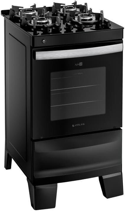 Fogao-4-Bocas-Preto-com-Mesa-de-Vidro-Atlas-Agile-Up-Bivolt Fogão Atlas 5 Bocas Com Acendimento Automático 2025: O melhor Fogão 5 Bocas Para Sua Cozinha!