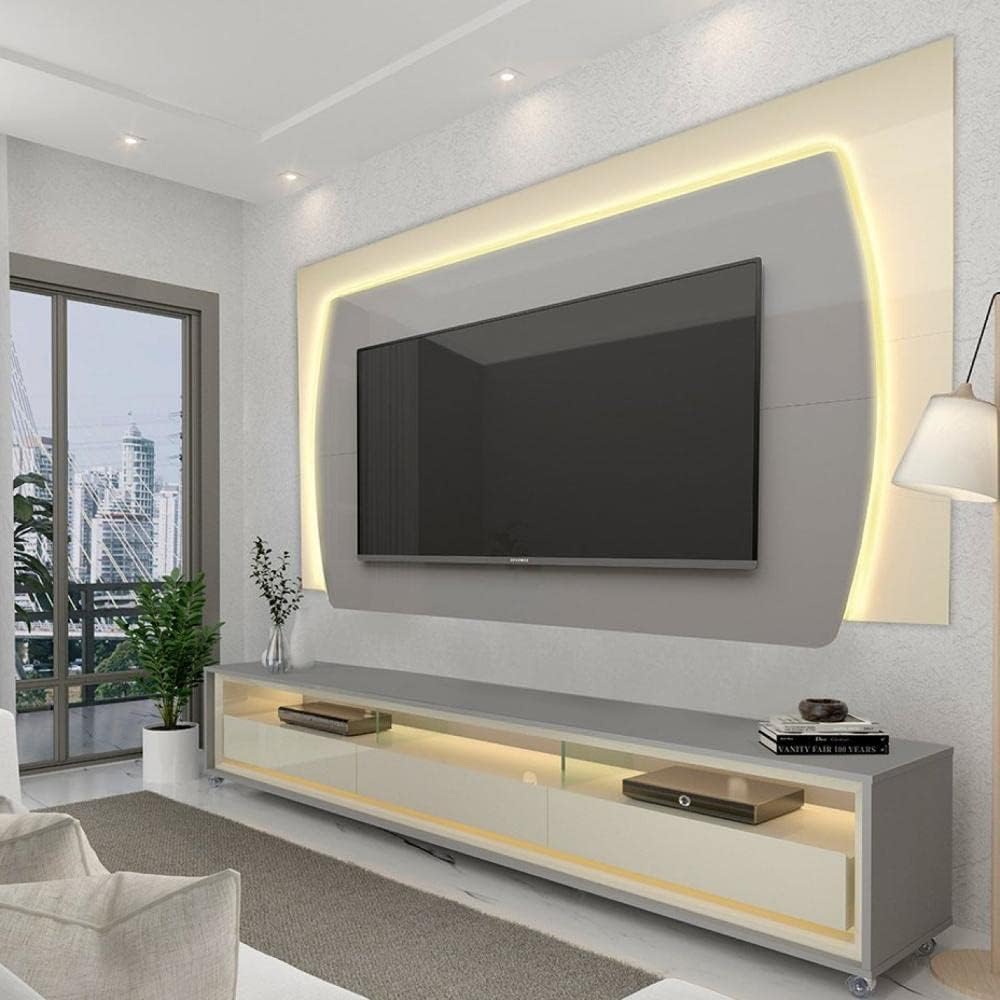 Rack-com-Painel-Para-Tv-ate-75-Polegadas-com-Led-Elegance-Yescasa-Cinza-off-White Painel para TV até 60 Polegadas 2025 Com Lâmpada Led – É Bom Mesmo?